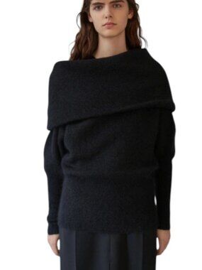 Acne Studios Daze Mohair Wool Blend Sweater, Black, Fold Over, Size Small